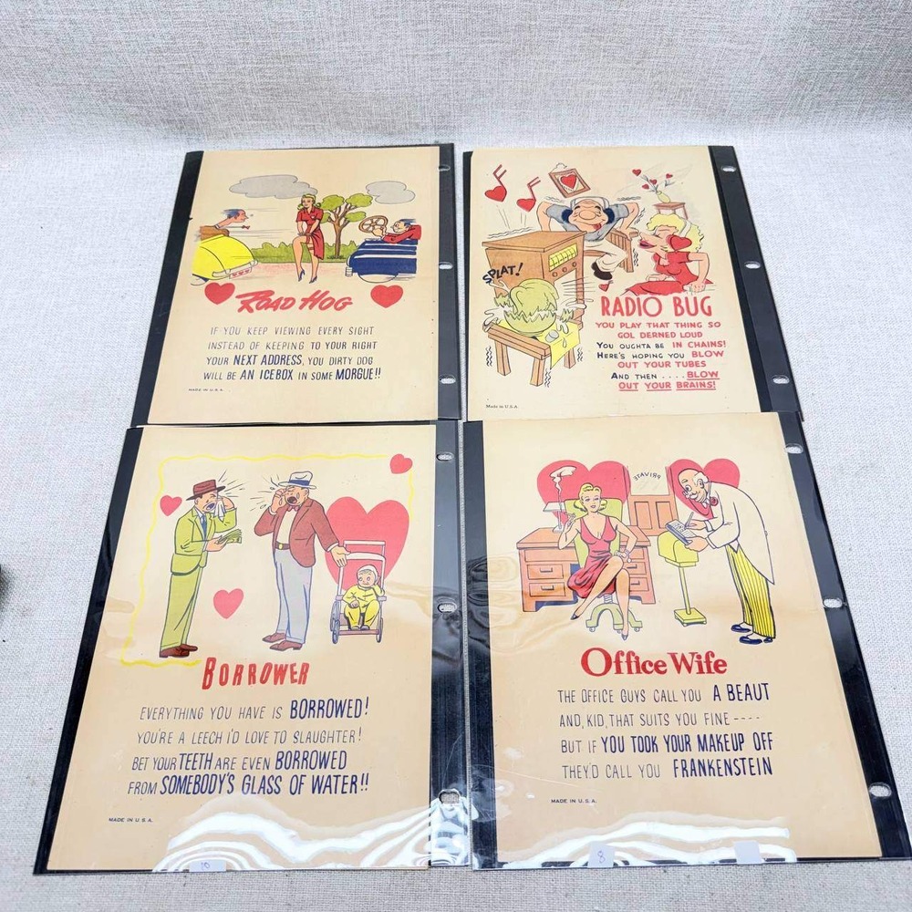 Vintage Vinegar Valentines Comic Cards Set of 6 Mid-Century Satire Ephemera